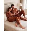 image:imageSWOMOG Family Matching Pajamas Set Silk Satin Button Down Sleepwear Long Sleeve Nightwear 2 Pcs Pj Set SXXLBrown Stripes