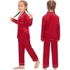 image:imageSWOMOG Family Matching Pajamas Set Silk Satin Button Down Sleepwear Long Sleeve Nightwear 2 Pcs Pj Set SXXLCherry Red