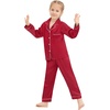 image:imageSWOMOG Family Matching Pajamas Set Silk Satin Button Down Sleepwear Long Sleeve Nightwear 2 Pcs Pj Set SXXLCherry Red