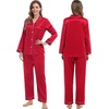 image:imageSWOMOG Family Matching Pajamas Set Silk Satin Button Down Sleepwear Long Sleeve Nightwear 2 Pcs Pj Set SXXLCherry Red