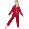 image:imageSWOMOG Family Matching Pajamas Set Silk Satin Button Down Sleepwear Long Sleeve Nightwear 2 Pcs Pj Set SXXLCherry Red