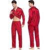 image:imageSWOMOG Family Matching Pajamas Set Silk Satin Button Down Sleepwear Long Sleeve Nightwear 2 Pcs Pj Set SXXLCherry Red