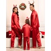 image:imageSWOMOG Family Matching Pajamas Set Silk Satin Button Down Sleepwear Long Sleeve Nightwear 2 Pcs Pj Set SXXLRed