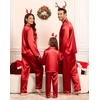 image:imageSWOMOG Family Matching Pajamas Set Silk Satin Button Down Sleepwear Long Sleeve Nightwear 2 Pcs Pj Set SXXLRed