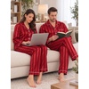 image:imageSWOMOG Family Matching Pajamas Set Silk Satin Button Down Sleepwear Long Sleeve Nightwear 2 Pcs Pj Set SXXLRed Striped