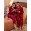image:imageSWOMOG Family Matching Pajamas Set Silk Satin Button Down Sleepwear Long Sleeve Nightwear 2 Pcs Pj Set SXXLRed Striped