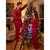 image:imageSWOMOG Family Matching Pajamas Set Silk Satin Button Down Sleepwear Long Sleeve Nightwear 2 Pcs Pj Set SXXLRed Striped