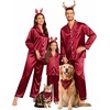 image:imageSWOMOG Family Matching Pajamas Set Silk Satin Button Down Sleepwear Long Sleeve Nightwear 2 Pcs Pj Set SXXLWine Red