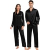 image:imageSWOMOG Family Matching Pajamas Silk Satin Long Sleeve Sleepwear Soft Button Down Loungewear 2 Pcs Pj SetBlack