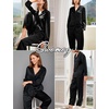 image:imageSWOMOG Family Matching Pajamas Silk Satin Long Sleeve Sleepwear Soft Button Down Loungewear 2 Pcs Pj SetBlack