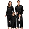 image:imageSWOMOG Family Matching Pajamas Silk Satin Long Sleeve Sleepwear Soft Button Down Loungewear 2 Pcs Pj SetBlack