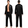 image:imageSWOMOG Family Matching Pajamas Silk Satin Long Sleeve Sleepwear Soft Button Down Loungewear 2 Pcs Pj SetBlack