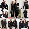 image:imageSWOMOG Family Matching Pajamas Silk Satin Long Sleeve Sleepwear Soft Button Down Loungewear 2 Pcs Pj SetBlack