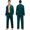 image:imageSWOMOG Family Matching Pajamas Silk Satin Long Sleeve Sleepwear Soft Button Down Loungewear 2 Pcs Pj SetDark Green