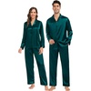 image:imageSWOMOG Family Matching Pajamas Silk Satin Long Sleeve Sleepwear Soft Button Down Loungewear 2 Pcs Pj SetDark Green