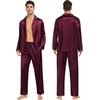 image:imageSWOMOG Family Matching Pajamas Silk Satin Long Sleeve Sleepwear Soft Button Down Loungewear 2 Pcs Pj SetDark Wine Red