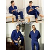 image:imageSWOMOG Family Matching Pajamas Silk Satin Long Sleeve Sleepwear Soft Button Down Loungewear 2 Pcs Pj SetNavy Blue