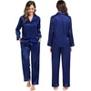 image:imageSWOMOG Family Matching Pajamas Silk Satin Long Sleeve Sleepwear Soft Button Down Loungewear 2 Pcs Pj SetNavy Blue