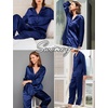 image:imageSWOMOG Family Matching Pajamas Silk Satin Long Sleeve Sleepwear Soft Button Down Loungewear 2 Pcs Pj SetNavy Blue
