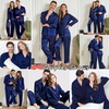 image:imageSWOMOG Family Matching Pajamas Silk Satin Long Sleeve Sleepwear Soft Button Down Loungewear 2 Pcs Pj SetNavy Blue