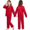 image:imageSWOMOG Family Matching Pajamas Silk Satin Long Sleeve Sleepwear Soft Button Down Loungewear 2 Pcs Pj SetRed