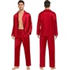 image:imageSWOMOG Family Matching Pajamas Silk Satin Long Sleeve Sleepwear Soft Button Down Loungewear 2 Pcs Pj SetRed