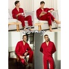 image:imageSWOMOG Family Matching Pajamas Silk Satin Long Sleeve Sleepwear Soft Button Down Loungewear 2 Pcs Pj SetRed