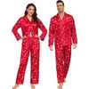 image:imageSWOMOG Family Matching Pajamas Silk Satin Long Sleeve Sleepwear Soft Button Down Loungewear 2 Pcs Pj SetRed Candy Cane