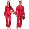 image:imageSWOMOG Family Matching Pajamas Silk Satin Long Sleeve Sleepwear Soft Button Down Loungewear 2 Pcs Pj SetRed Candy Cane