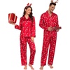 image:imageSWOMOG Family Matching Pajamas Silk Satin Long Sleeve Sleepwear Soft Button Down Loungewear 2 Pcs Pj SetRed Candy Cane