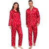 image:imageSWOMOG Family Matching Pajamas Silk Satin Long Sleeve Sleepwear Soft Button Down Loungewear 2 Pcs Pj SetRed Candy Cane