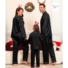 image:imageSWOMOG Family Satin Matching Pajama Set Long Sleeve Sleepwear 2 Pcs Pj SetBlack