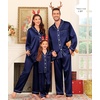 image:imageSWOMOG Family Satin Matching Pajama Set Long Sleeve Sleepwear 2 Pcs Pj SetDeep Navy Blue