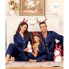 image:imageSWOMOG Family Satin Matching Pajama Set Long Sleeve Sleepwear 2 Pcs Pj SetDeep Navy Blue