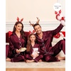image:imageSWOMOG Family Satin Matching Pajama Set Long Sleeve Sleepwear 2 Pcs Pj SetDeep Wine Red