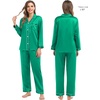 image:imageSWOMOG Family Satin Matching Pajama Set Long Sleeve Sleepwear 2 Pcs Pj SetEmerald Green