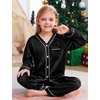 image:imageSWOMOG Family Satin Pajamas Sets Long Sleeve ButtonDown Sleepwear Silky TwoPieces Loungewear PJs SetsBlack