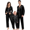 image:imageSWOMOG Family Satin Pajamas Sets Long Sleeve ButtonDown Sleepwear Silky TwoPieces Loungewear PJs SetsBlack