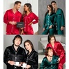 image:imageSWOMOG Family Satin Pajamas Sets Long Sleeve ButtonDown Sleepwear Silky TwoPieces Loungewear PJs SetsBlack