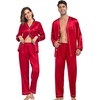 image:imageSWOMOG Family Satin Pajamas Sets Long Sleeve ButtonDown Sleepwear Silky TwoPieces Loungewear PJs SetsCamellia Red