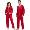 image:imageSWOMOG Family Satin Pajamas Sets Long Sleeve ButtonDown Sleepwear Silky TwoPieces Loungewear PJs SetsCamellia Red
