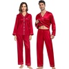 image:imageSWOMOG Family Satin Pajamas Sets Long Sleeve ButtonDown Sleepwear Silky TwoPieces Loungewear PJs SetsCamellia Red