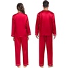 image:imageSWOMOG Family Satin Pajamas Sets Long Sleeve ButtonDown Sleepwear Silky TwoPieces Loungewear PJs SetsCamellia Red