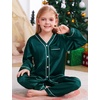 image:imageSWOMOG Family Satin Pajamas Sets Long Sleeve ButtonDown Sleepwear Silky TwoPieces Loungewear PJs SetsDark Green