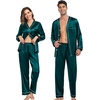 image:imageSWOMOG Family Satin Pajamas Sets Long Sleeve ButtonDown Sleepwear Silky TwoPieces Loungewear PJs SetsDark Green