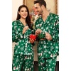 image:imageSWOMOG Family Satin Pajamas Sets Long Sleeve ButtonDown Sleepwear Silky TwoPieces Loungewear PJs SetsGreen Snowman