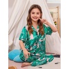 image:imageSWOMOG Girls Boys Silk Satin Pajamas Set ButtonDown TwoPiece PJs Lounge Sets with Long PantsPink Leaves