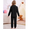 image:imageSWOMOG Girls Pajamas Set Kids Button Down Cute Print Pjs Sets Pant 2 Piece Soft Long Sleeve Sleepwear LoungewearBlack