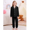 image:imageSWOMOG Girls Pajamas Set Kids Button Down Cute Print Pjs Sets Pant 2 Piece Soft Long Sleeve Sleepwear LoungewearBlack