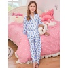 image:imageSWOMOG Girls Pajamas Set Kids Button Down Cute Print Pjs Sets Pant 2 Piece Soft Long Sleeve Sleepwear LoungewearBlue Monkey